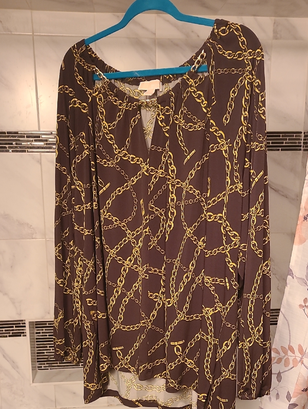 MICHAEL Michael Kors Brown Blouse with Gold Chain Print